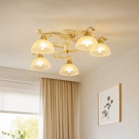 Luminex Flora ceiling lamp, five glass shades, white/brass