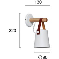 Viokef Vetra wall light, white, steel, wood, leather, E27