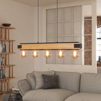 EGLO Layham hänglampa, svart/ljust trä, längd 96 cm, 5 lampor.