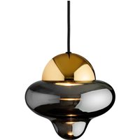 DESIGN BY US Nutty LED pendant light, smoky grey/gold, Ø 18.5 cm, glass