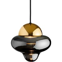 DESIGN BY US Nutty LED-pendellampa, rökgrå / guld, Ø 18,5 cm, glas