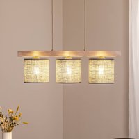 Duolla Forest pendant light, 3-bulb, light wood, grey jute