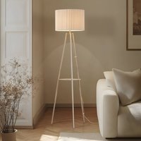 Lindby Libbie three-legged floor lamp, 155 cm, linen, cream-coloured
