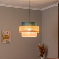 TK Lighting Hängande lampa Trio, skärm av jute, petrol/naturbrun/orange Ø 50cm
