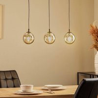 EMIBIG LIGHTING Glassy pendant light, 3-bulb, straight, black, graphite, glass