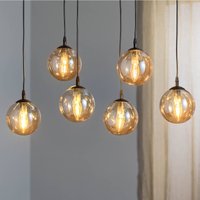EMIBIG LIGHTING Suspension Glassy, à 6 lampes, noir, ambre, verre, 75 cm