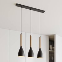 Luminex Muza pendant light, 3-bulb, long, black/light wood