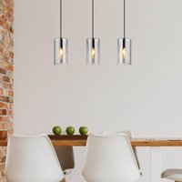 Globo Olly pendellampa, längd 63 cm, rökgrå, glas, 3 lampor.