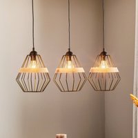 Eko-Light Cliff pendant light, three cage shades with wooden band