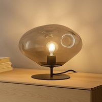Lindby table lamp Lelia, smoke grey, glass, metal, Ø 35 cm