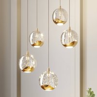 Lucande LED-pendellampa Hayley, Ø 30 cm, 5 lampor, guld, glas