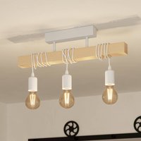 EGLO Townshend ceiling light, length 55 cm, white/oak, 3-bulb.