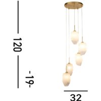 Searchlight Rocky pendellampa, 5 lampor, rund, mässingsfärgad, stål, glas