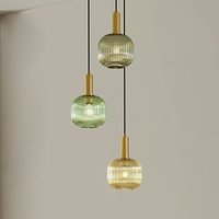 Lindby Doroteo hänglampa, 3 lampor, grön/amber/grå, glas