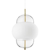 DESIGN BY US Shahin XL pendellampa, Ø 38 cm, 5-ljus, vit / klar, glas