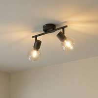 Lindby Pendura taklampa, 2 lampor, svart, glas