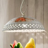 Ferroluce Cesta pendant light in country house style, white1fl.