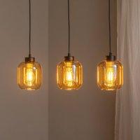 Eko-Light Sombra pendant light, amber, 3-bulb, elongated