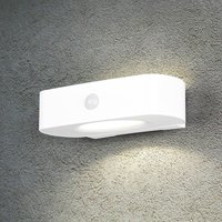 Reality Leuchten Solcellsvägglampa Bilbao, vit, höjd 6 cm, sensor, upp/ner
