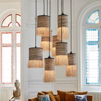 MARKET SET Formentera hanging light, Ø 50 cm, palm fibre, 8-bulb.