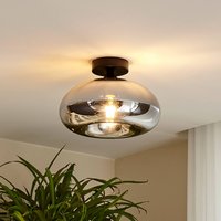 Lindby plafonnier Zehra, Ø 28 cm, gris fumé, verre