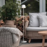 Reality Leuchten Lampe sur pied LED rechargeable Suarez, blanc, hauteur 123 cm, métal