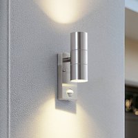Lindby Eyrin outdoor wall light, height 22 cm, stainless steel, sensor