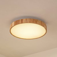 Lindby LED-taklampa Velua, vit/ljus trä, CCT, Ø 50 cm