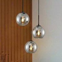 Lindby hanging light Jurian, 32 cm, 3-bulb, black/smoke, glass