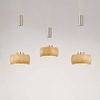 FISCHER & HONSEL LED-hänglampa Shine-Wood, ek/nickel, längd 100 cm 3 lampor.