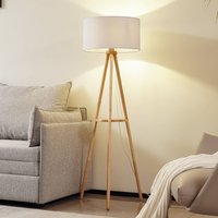 Lindby golvlampa Adamio, Ø 45,5 cm, vit, textil, stativ