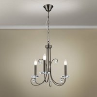 ORION Ariane chandelier, nickel-coloured, Ø 50 cm, crystal, 3-bulb.