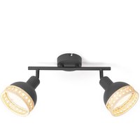 Lindby Lonnaris spotlight, rattan, black, 2-bulb.
