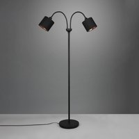 Reality Leuchten Lampadaire Tommy, noir/or, hauteur 130 cm, à 2 lampes. Tissu