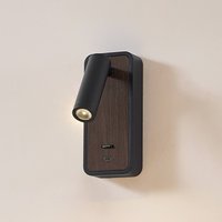 Lindby LED-vägglampa Tallis, svart, USB-C, rörlig