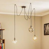 EMIBIG LIGHTING Glassy pendant light, 3-bulb, decentralised, graphite/amber/clear
