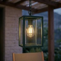 Lucande Ferda outdoor hanging light, green, IP44, glass, E27