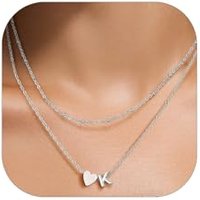 PROSTEEL Heart Initial Necklace for Women - Double Layered Silver White Gold/Gold Plated Bead Choker Name Necklace with Heart Letter Pendant Gift for
