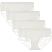 LIQQY Women's Seamless Knickers Cotton Lady Panties Midi Lace Underwear Full Coverage Brief Pack of 4 S White