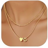 PROSTEEL Heart Initial Necklace for Women - Double Layered Silver White Gold/Gold Plated Bead Choker Name Necklace with Heart Letter Pendant Gift for