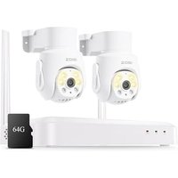 ZOSI 5MP WiFi CCTV Camera System Outdoor Indoor, 2Pcs Wi-Fi 6 Wireless Pan/Tilt Security Cameras, 8CH 4K NVR with 64GB Local Storage, Human Auto Track
