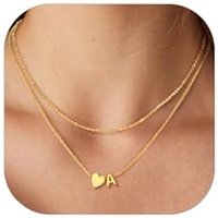 PROSTEEL Heart Initial Necklace for Women - Double Layered Silver White Gold/Gold Plated Bead Choker Name Necklace with Heart Letter Pendant Gift for