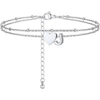 PROSTEEL Women Heart Anklet, A-Z Letter Initial Ankle Bracelet, Adjustable Double-Layer Foot Chain for Beach Summer, Silver/Gold Plated 316L Stainless