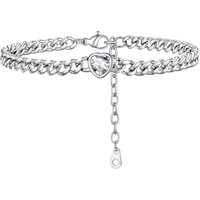 PROSTEEL Heart Anklets for Women, Adjustable Cuban Ankle Bracelet Waterproof Foot Chain Birthstone Jewellery for Beach Summer Silver/Black -with Gift