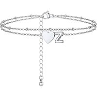 PROSTEEL Women Heart Anklet, A-Z Letter Initial Ankle Bracelet, Adjustable Double-Layer Foot Chain for Beach Summer, Silver/Gold Plated 316L Stainless