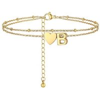 PROSTEEL Women Heart Anklet, A-Z Letter Initial Ankle Bracelet, Adjustable Double-Layer Foot Chain for Beach Summer, Silver/Gold Plated 316L Stainless