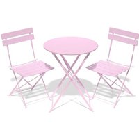 RELAX FIELD Folding Bistro Table and Chairs Set of 2, Balcony Furniture, Outdoor Garden Bistro Set for 2, Small Garden Furniture Set 3 Piece, Pink