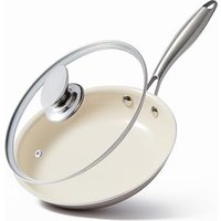 Ceramic Nonstick Frying Pan with lid Skillet - PFAS-Free, Non-Toxic, Oven Safe & Induction Ready, Aluminum Cookware with Stainless Steel Handle (24cm+