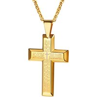 PROSTEEL Cross Necklace for Men, Lord's Prayer Cross Pendant with Adjustable Chain 22-24 Inches 316L Stainless Steel Bible Verse Christian Gifts for M