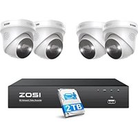 ZOSI 4K PoE CCTV Camera System with Person Vehicle Detection, 8-Port 16CH 4K NVR with 2TB HDD, 4x5MP Outdoor Indoor PoE Security Cameras, Color Night